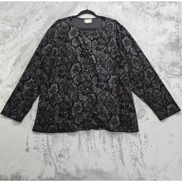 Vintage Robbie Bee Woman Jacket 24W Black Velvet Snakeskin Button Up Stretch - Picture 1 of 7